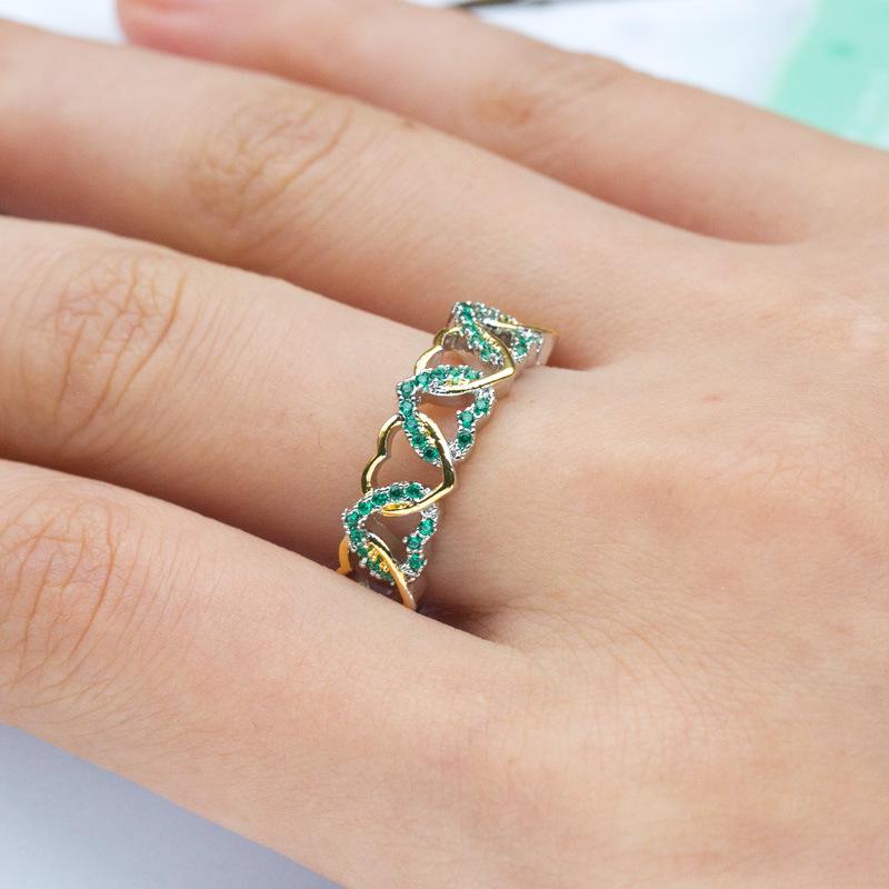 Popular Two-Tone Ring For Women, Creative Color Zircon-Encrusted Heart Ring
