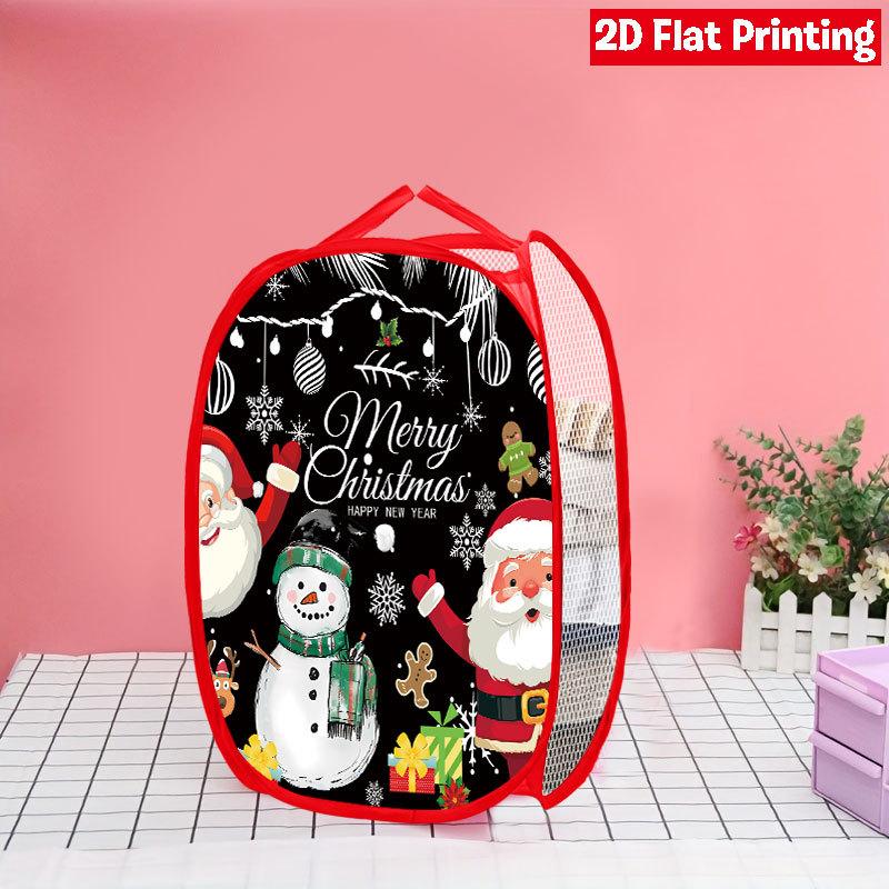 1Pcs Santa Claus Pop-Up Laundry Hamper Expandable Mesh Hamper Basket for Room Bedroom Bathroom Organization Contemporary Storage
