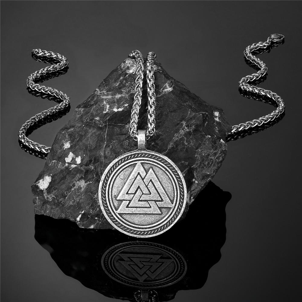 Viking Runes Valknut Pendant Mens Stainless Steel Necklace Norse Jewelry Vegvisir Amulet Steampunk Keychain Dropship