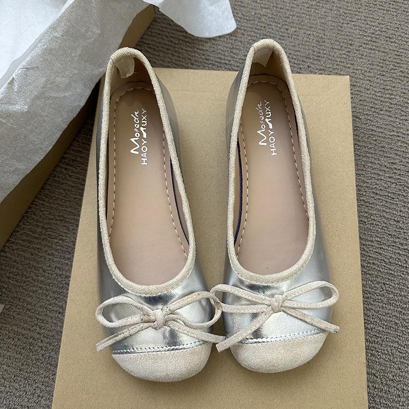 French Splicing Bow Shallow Mouth Gentle with Skirt Single Shoes 2025 New Spring and Autumn Beanie Shoes Fashion Shoes