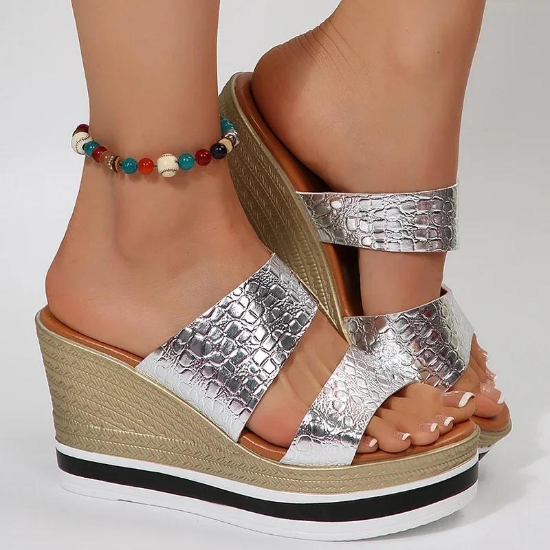 Fashion Summer Platform Sandals for Women Fashion Pu Leather Women Shoes Wedges High Heel Slippers Woman Light Plus Size Slides Sandles