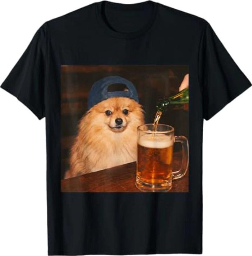 Pomeranian Drinking Beer Shirt Funny Fathers Day Dog Meme T-Shirt S
