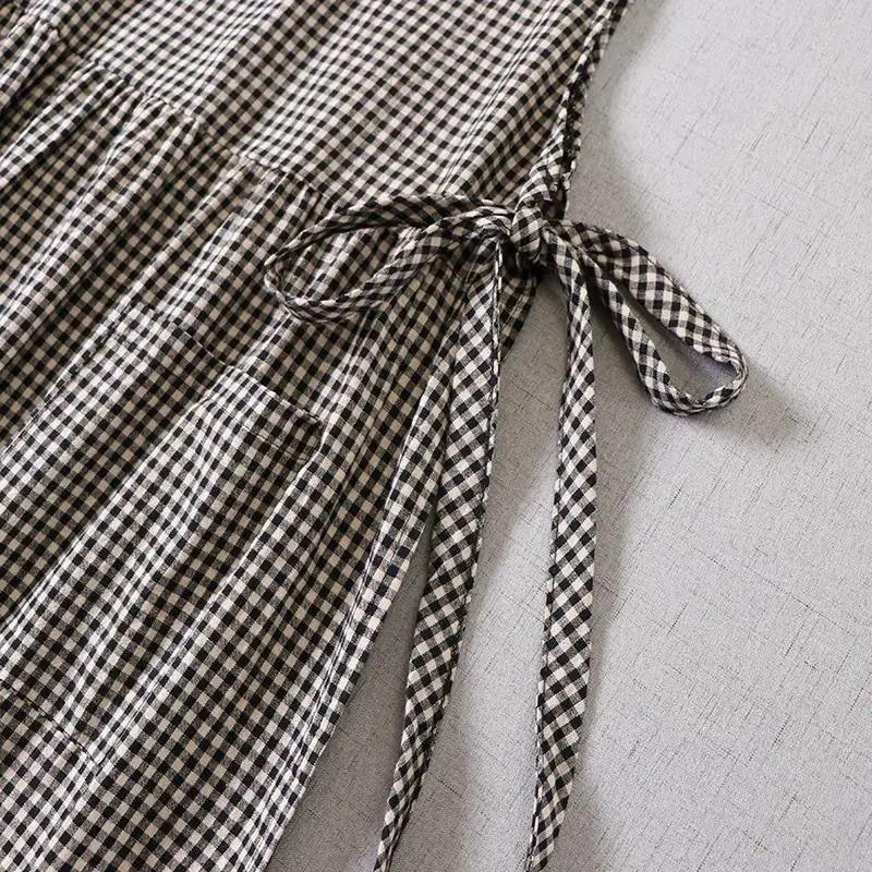 Summer Women Fashion Plaid Sleeveless Long Dress O Neck Casual Dresses Ladies Loose Pockets A Line Vestidos