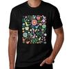 Oiseaux Et Fleurs Pastels Sur Noir Joli Motif Floral D'oiseaux Par Cecca Designs T-shirt Décontracté Pour Tous Les Jours Tshirt