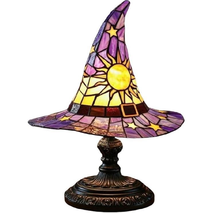 Witch Hat Lamps,2025 Stained Glass Witch Hat Lights with Mystical Charm, Handmade Gothic Wizard Hat Shape Lights for Wiccans & Halloween