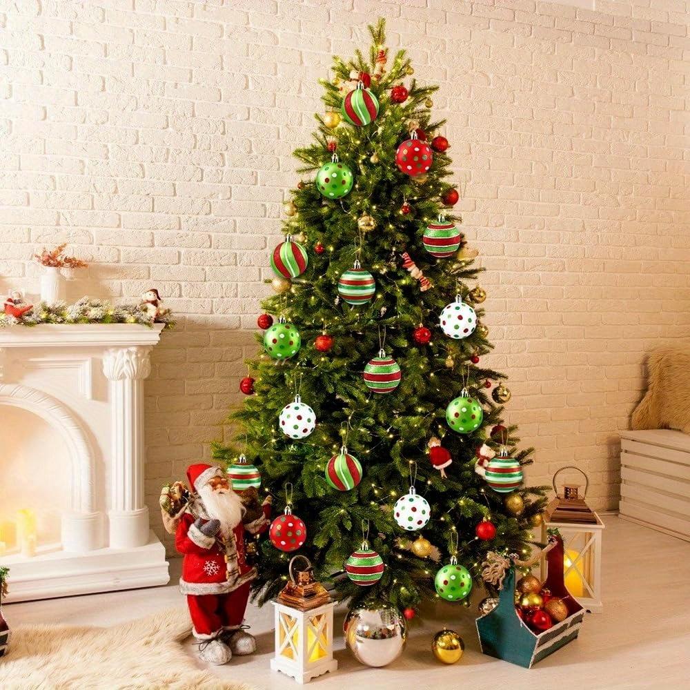 12 Stück Weihnachtskugeln Ornament Glitzernde Hängende Weihnachtskugeln zur Baumdekoration Wirbel Zuckerstange Elfenkugeln Rot Grün Kunststoff Weihnachtskugeln