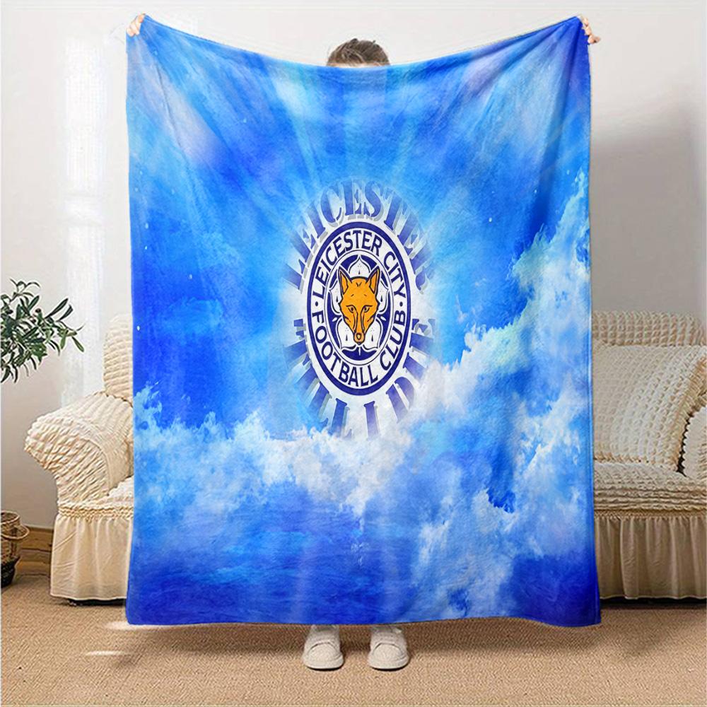 Leicester Football Club Crest Flannel Blanket, Soft Polyester, Modern Design, All-Season for Camping, Travel, Gifts for holidays or birthdays