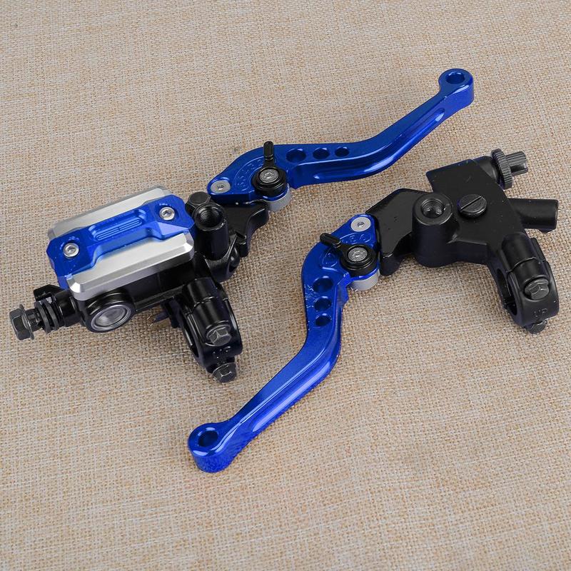 Blue 22mm 7/8" Universal Motorcycle Handlebar Hydraulic Brake Master Cylinder & Clutch Lever Set