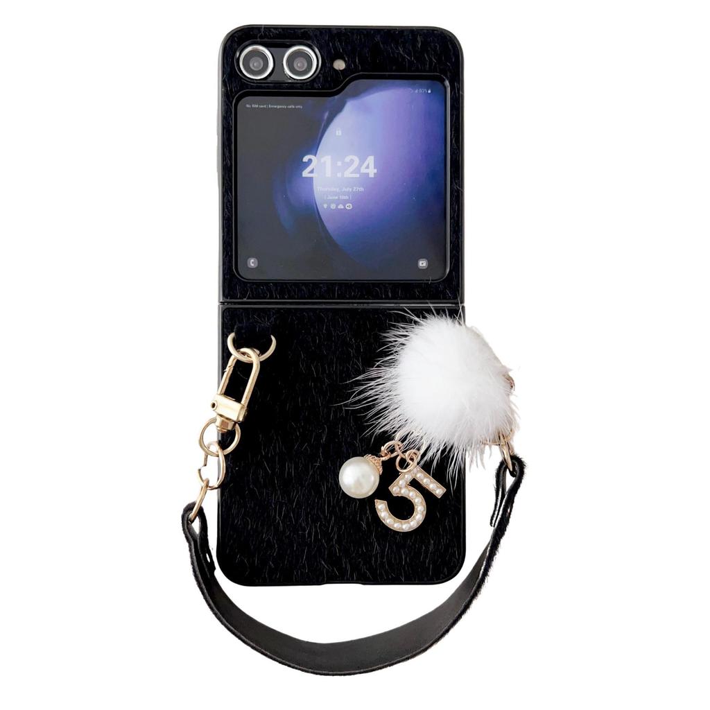 Capa de Celular Samsung Z Flip Pelo de Vison com Bola de Pelúcia DIY para Modelos 3-7