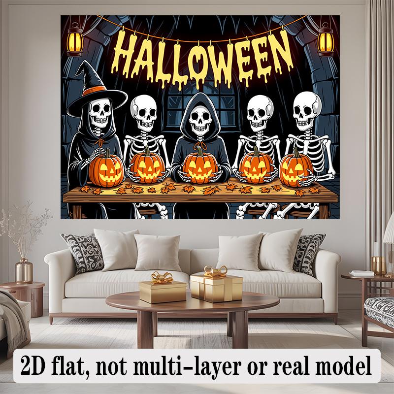Party Backdrop Halloween Flat Banners Skeletons Pumpkin Celebrations Wedding Enthusiasts Celebration Photo Booth Front Door Decor