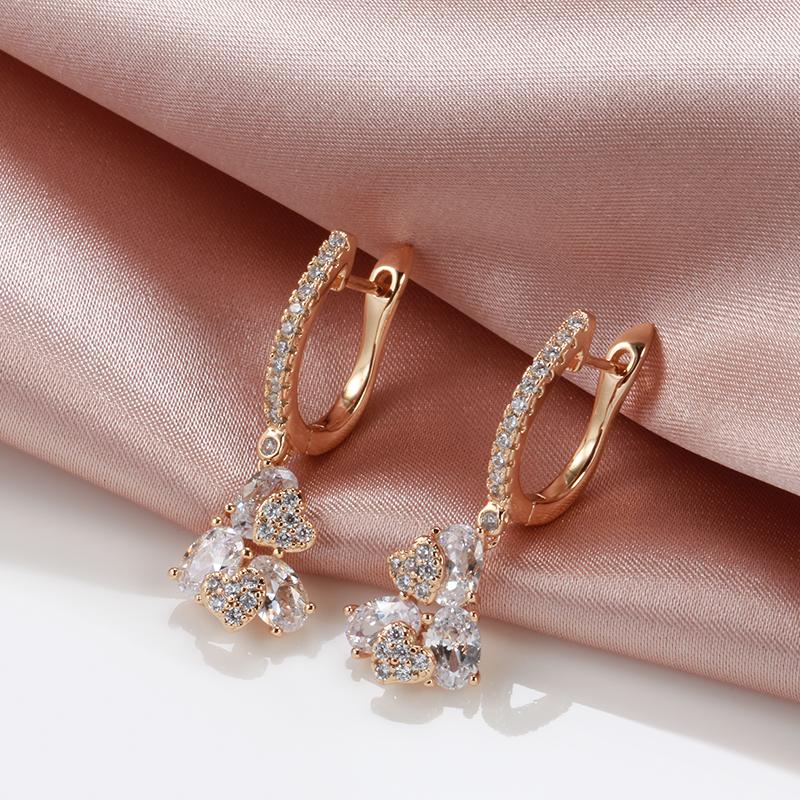 New  Rose Gold Long Drop Earrings Unusual Creative Micro-Wax Inlay Natural Zircon Earrings Women Fashion Jewelry Gift