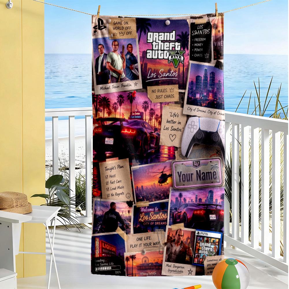 Grand Theft Auto Customizable Name Beach Towel Soft Durable Quick-Dry