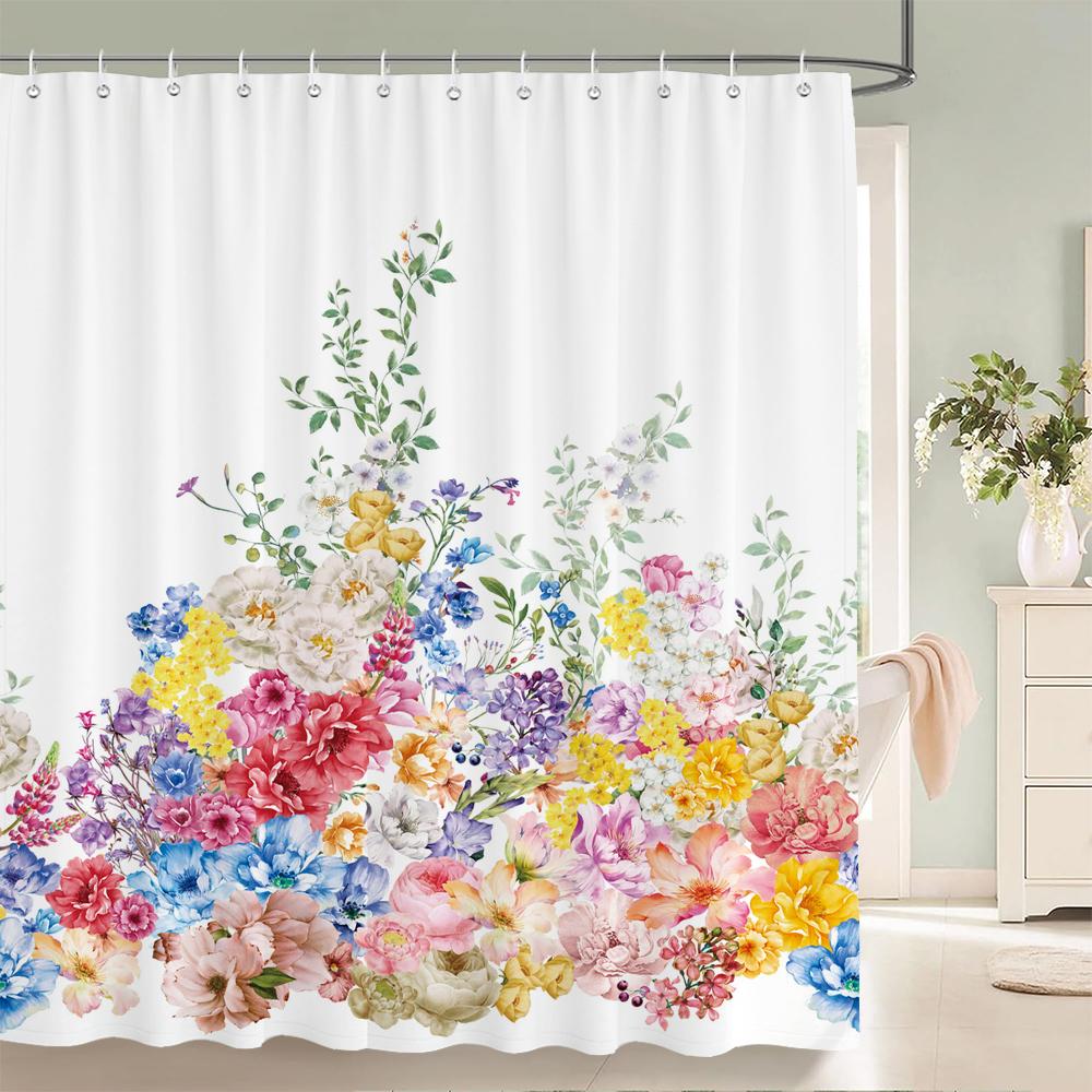 Home shower curtain for bathroom waterproof fabric fresh flowers and plants style bathroom Curtain with hooks decorative curtain