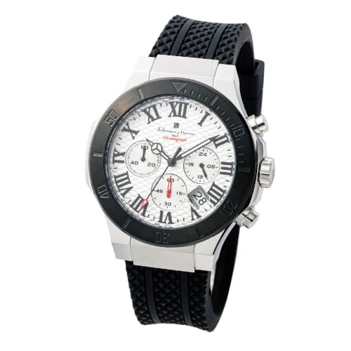 Authentic Salvatore Marra Wristwatch, SM23106-SSWHBK, 5 ATM Water Resistant, Chronograph, Date Display, Rubber Strap, SSWHBK