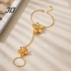 Integrated Ring Bracelet Gold Flower Hand Chain Link with Finger for Matte Gilt Women Women, Hibiscus Flowers O Bracelet, Floral Fairy Jewelry