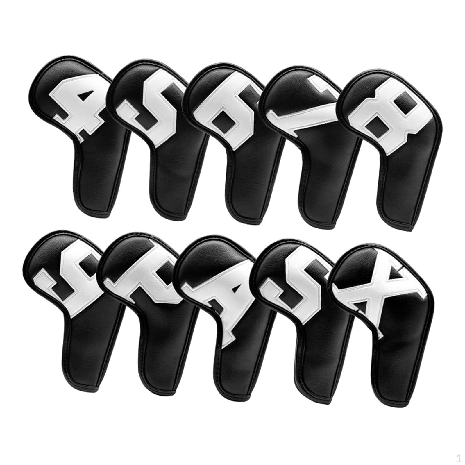 

10 pcs Golf Headcover Set, Club Covers, Waterproof PU Leather Covers Wedges Set Fit All White on Black