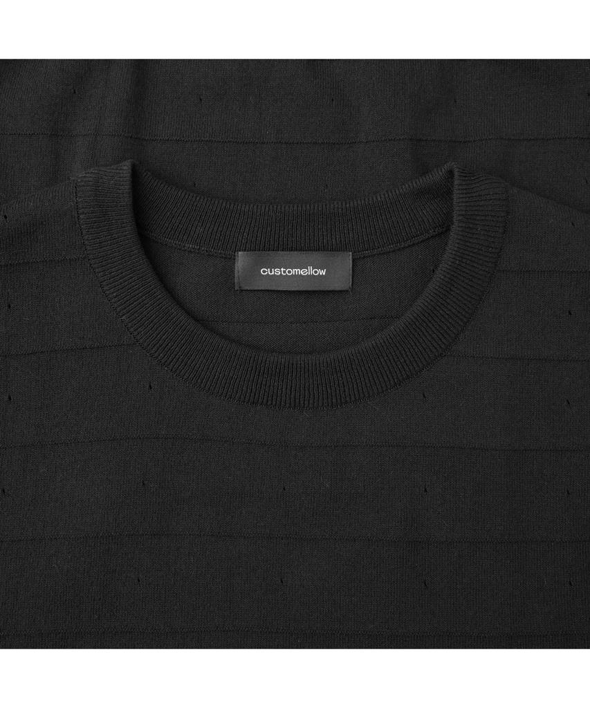 Keoseuuteommellou Black Stripes Textured Half Sweater Cwwam26423Bkx