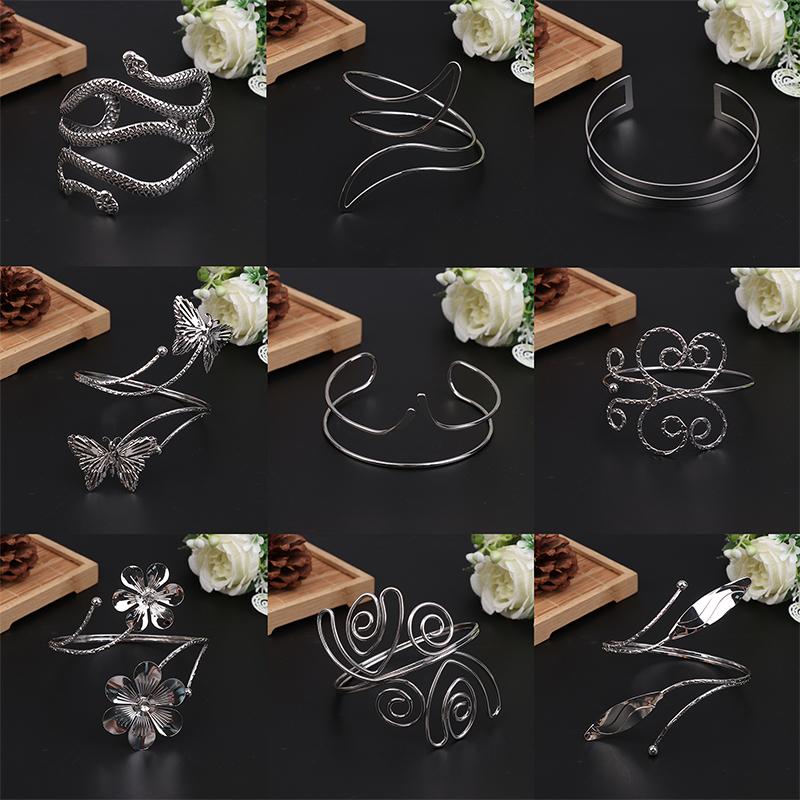 Upper Arm Bracelet Metal Coil Swirl Spiral Shape Armband Cuff Gold Silver Color Arm Bangle Armlet Adjustable For Women Girl