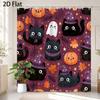 Cute Black Cat Witch Hat Shower Curtain, Halloween Pumpkin Ghost Pattern, Kids Bathroom Decor, Waterproof Polyester Bath Curtain