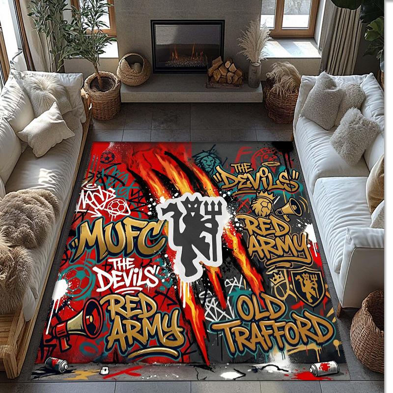 Manchester United Geprint Flanellen Vloerkleed Niet-Glijdend Zacht Polyester Vloerkleed Binnen Decoratie Mat voor Slaapkamer Woonkamer Bank