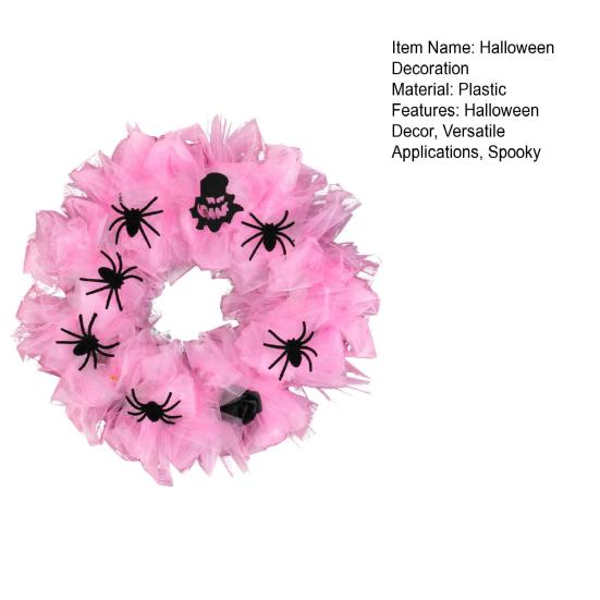 Halloween Wreath Pink Gauze Wreath with Spiders Decorative Front Door