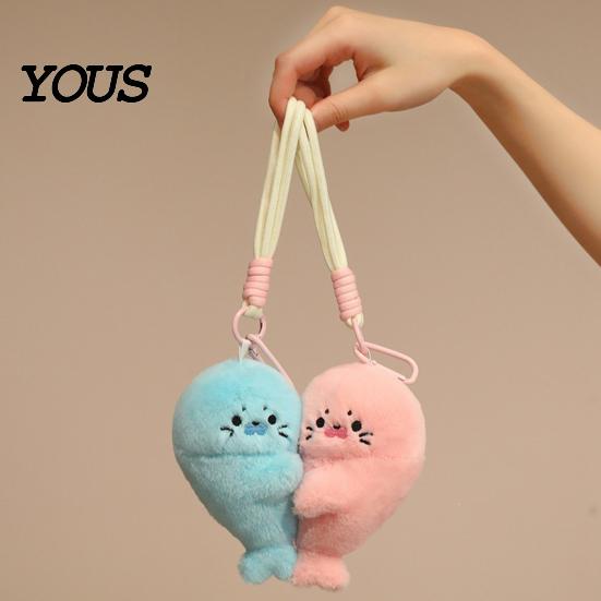Backpack Accessory for Kids 1 Pair Cute Baby Seal Plush Keychain, Magnetic Heart Fluffy Keyring, Soft Phone Charm Stuffed Animal Fridge Magnet