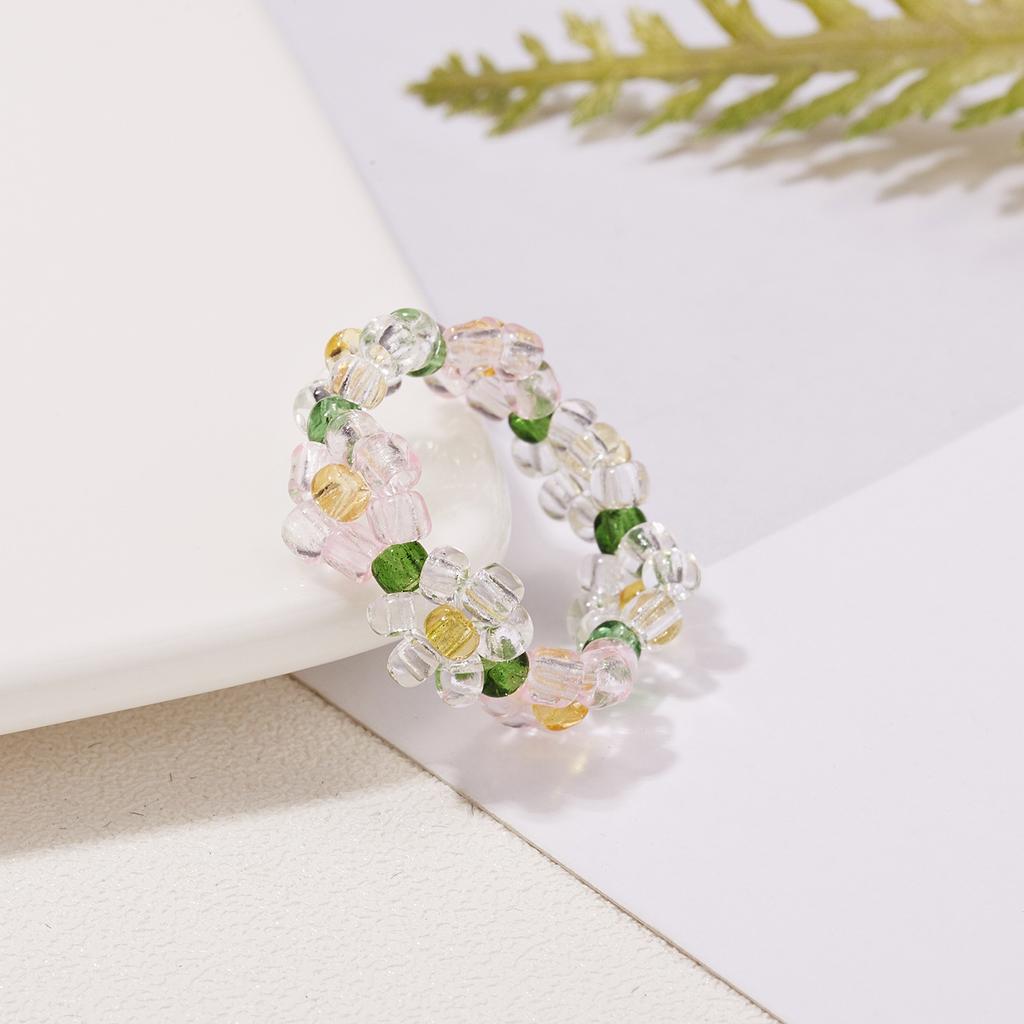 HI MAN 4 Pcs/Set Korean Mixed Handmade Pearl Stone Acrylic Small Round Bead Heart Ring Women Classic Elegant Dating Jewelry