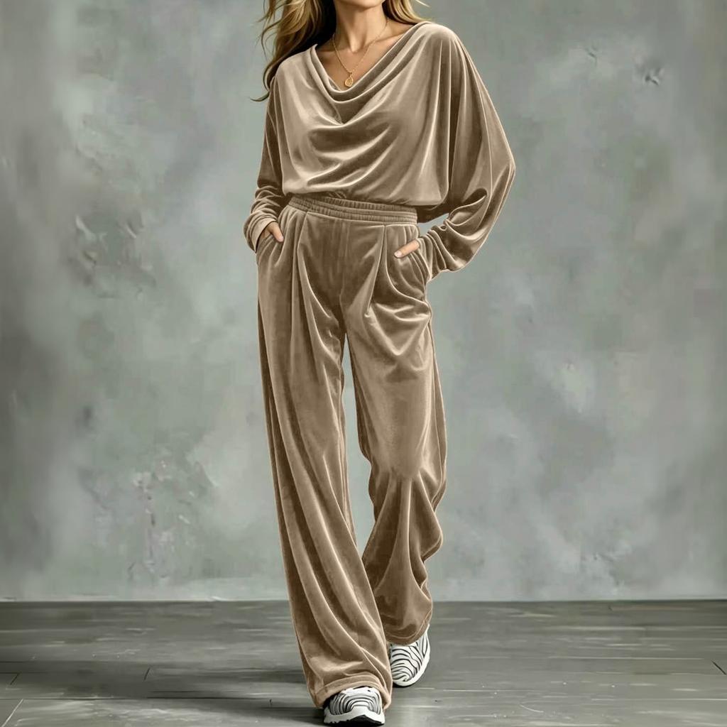 Women's Casual Loose Fit Long Sleeve Top and High Waist Pants Two Piece Set for Everyday Wear