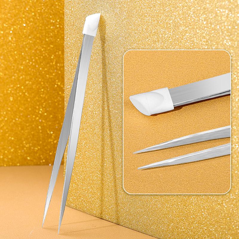 1PC Nail Tweezers With Silicone Pressing Head For 3D Sticker Rhinestones Picker Straight Curved Manicure Nail Art Tools