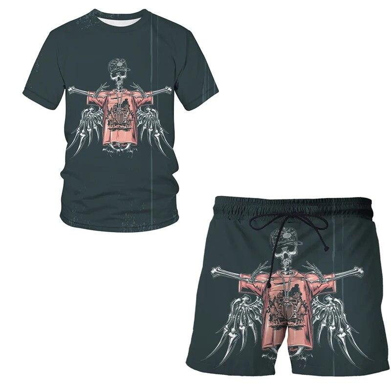 Adult European and American Series 3D Print Beach Short Clothing Summer Men Women Suit Boys T-shirt Shorts Set 2pcs Casual Tops