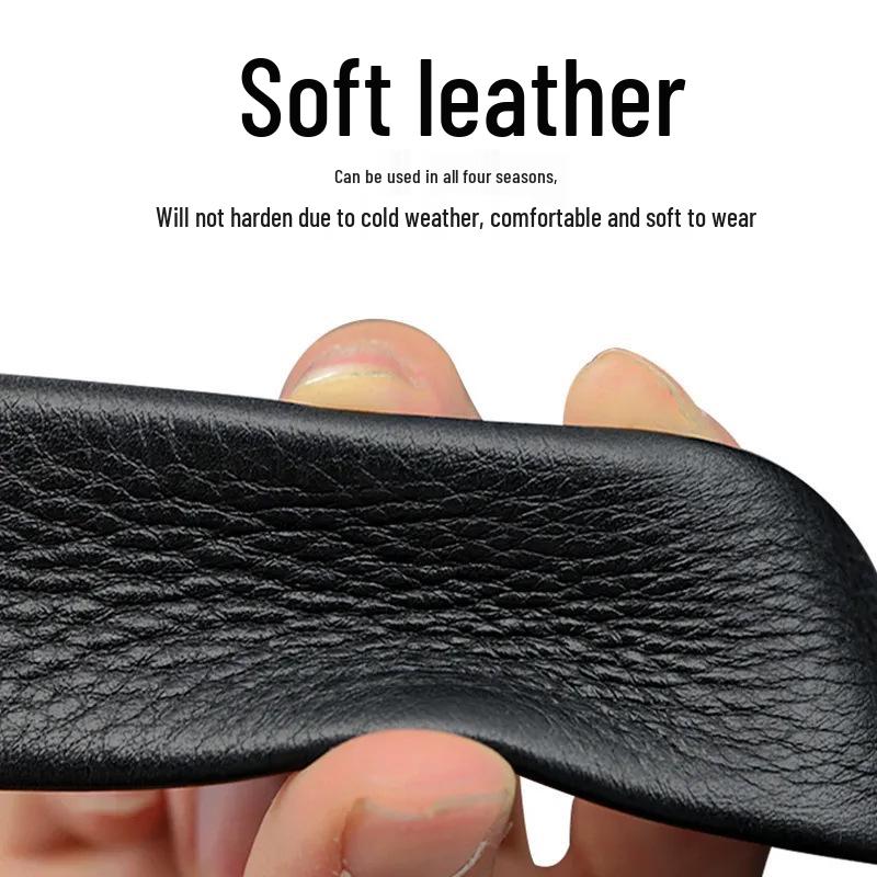 Buckle-Free Leather Belt for Men - Genuine Leather, Automatic Buckle, Versatile Lychee Grain Cowhide.