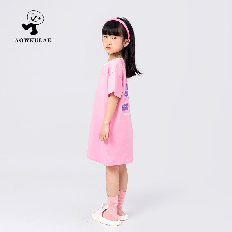 Summer Korean Style Girls' Fashion Printed Breathable Dress with Long/Short Sleeves