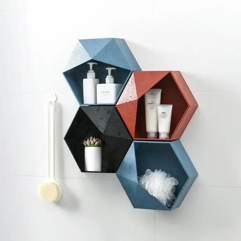 Nordic Style Wooden Decor Wall Mount Hexagonal Frame Books Toys Flower Pot Storage Shelf Holder Figurines Display Crafts Shelves