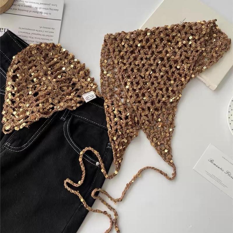 Versatile Sequined Knit Beanie and Triangle Scarf Belt Set for Fashionable Winter Dressing