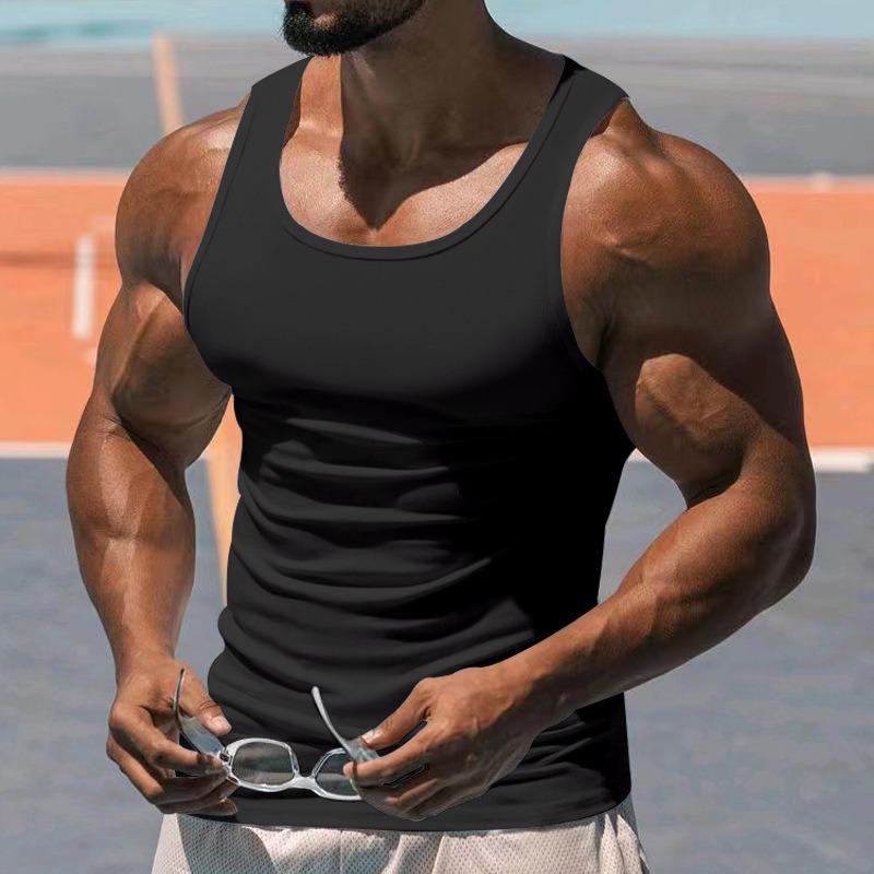 Mens Solid Color I Shaped Fitness Sports Gym Tank Top