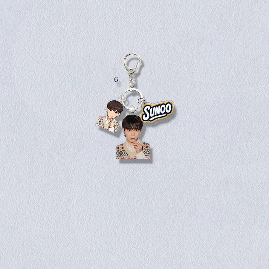 ENHYPEN Triple-Charm Acrylic Keychain, Idol Photo + Matching Cartoon + Nameplate Bag Pendant, Engene Fans Kpop Collectible Accessory