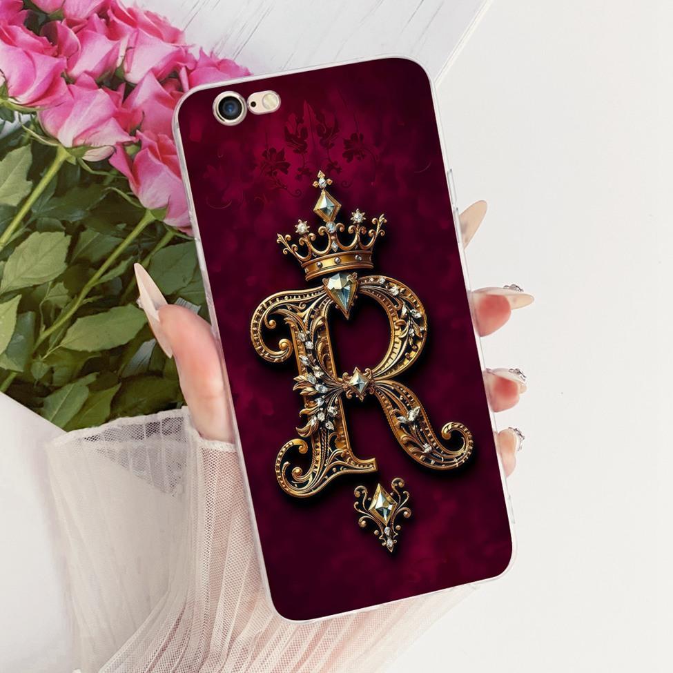 For iPhone 6 6S Case For iPhone 6s Cover Transparent Luxury Crown A-Z Letters 2D Painted Soft Casing