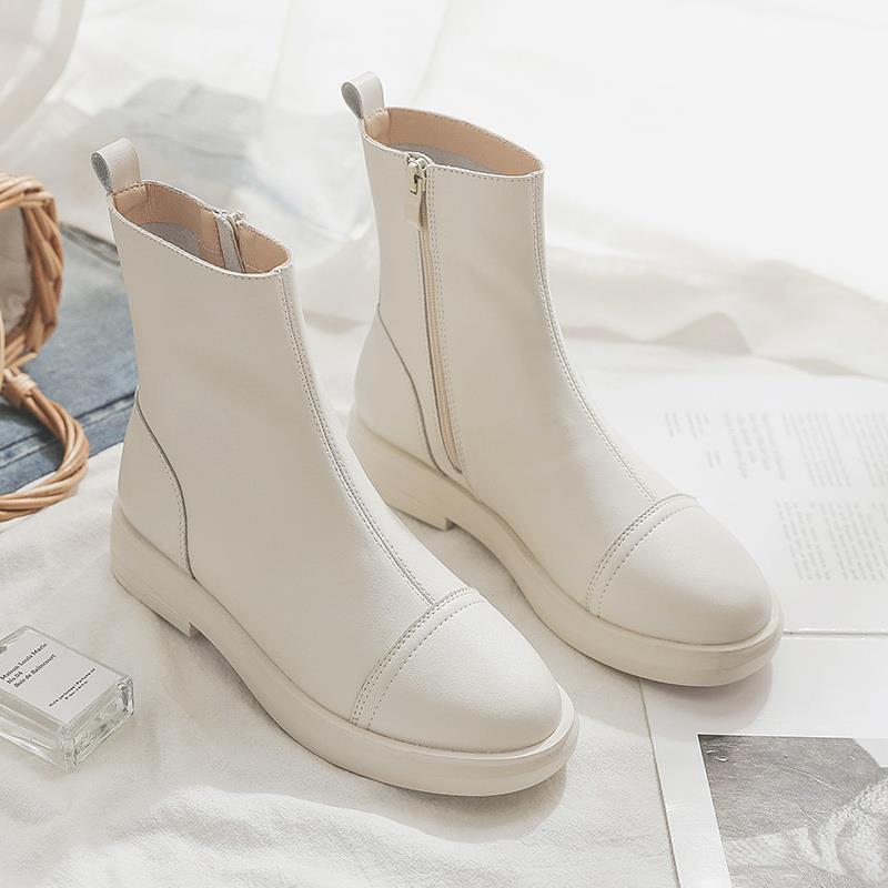 Martin Boots Women's 2025 Autumn and Winter New Flat-bottomed Zipper British Style Casual Velvet Single Boots Low-top Versatile Short Boots