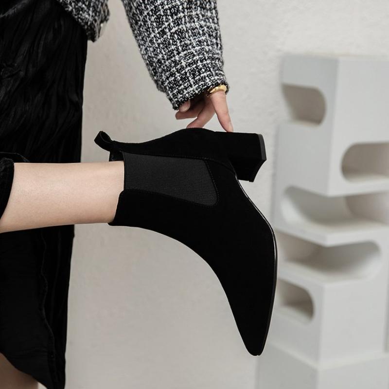 Botines de Mujer Otoño Invierno Botas Slip-on Punta Redonda Tacón Cuadrado 3.5cm Sólido Casual Negro Camel Botines Talla 35-43