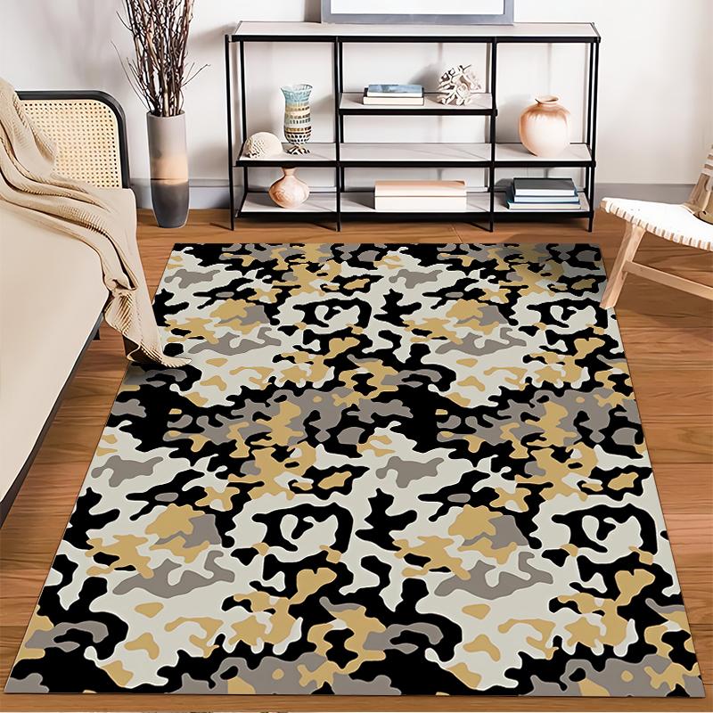 Camouflage-Style Carpet with Modern Abstract Pattern, Beige and Black Suitable for use as an anti-slip for living room bedroom sofas