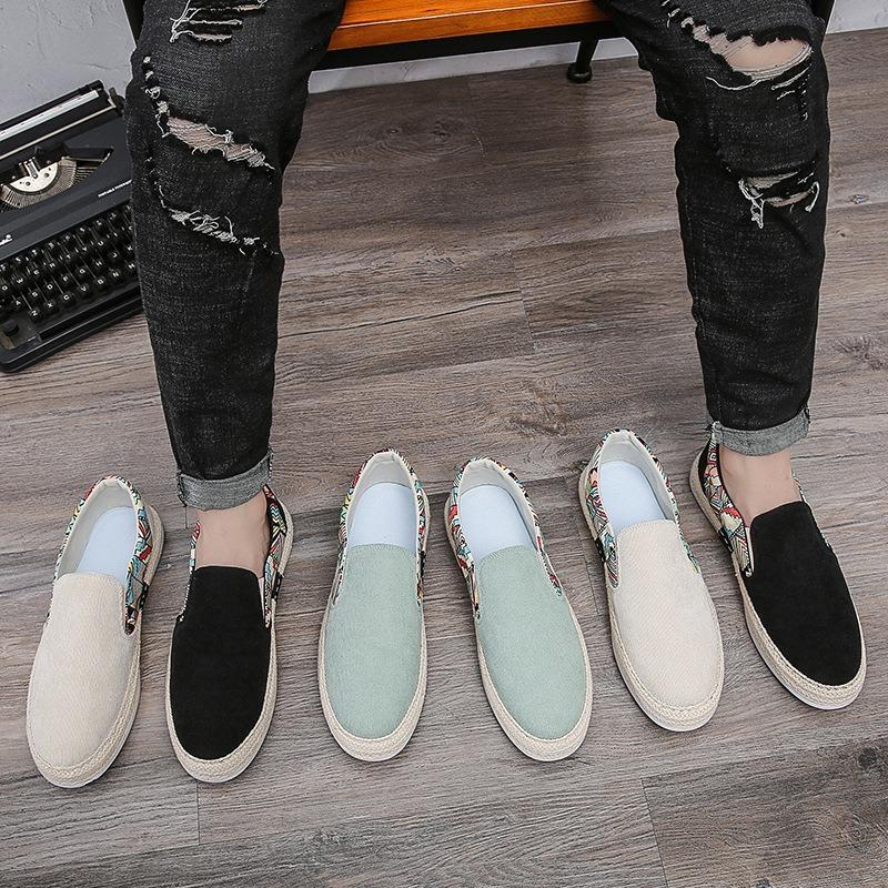 Men's Casual Shoes Corduroy Low-top Fisherman Shoes Canvas Shoes Board Shoes Men's One-pedal Lazy Shoes Cloth Shoes Trendy Men's Shoes