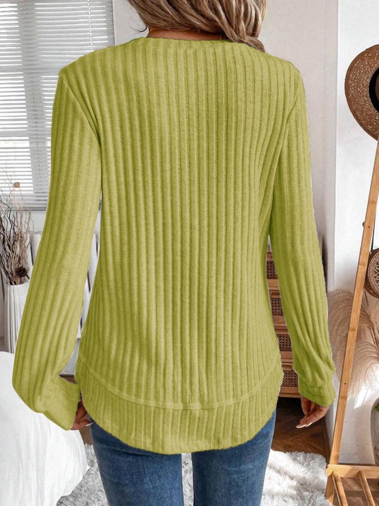 2025 Autumn Women's Long Sleeve Knit Pullover - Solid Color, European American Style, Versatile Round Neck