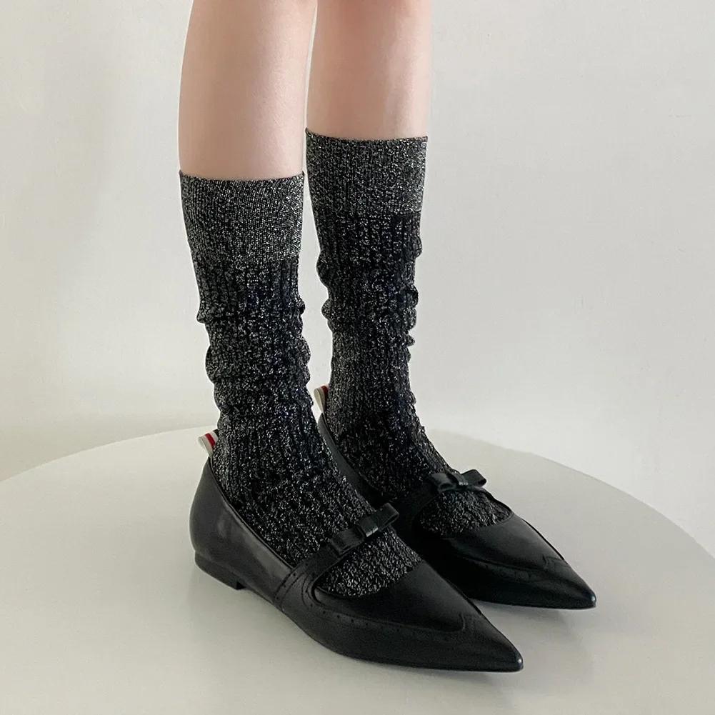 Glitzernde Glänzende Lange Socken Damen Strümpfe Weiblich Sommer Dünn Locker Lange Socken Helles Gold Silber Seide Kniestrümpfe Weihnachtsgeschenke EUR 35-39 black