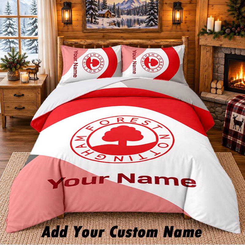 Set Biancheria da Letto 3 Pezzi Nottingham Forest FC Personalizzabile con Nome, Lenzuolo e Federe per Camera da Letto di Casa