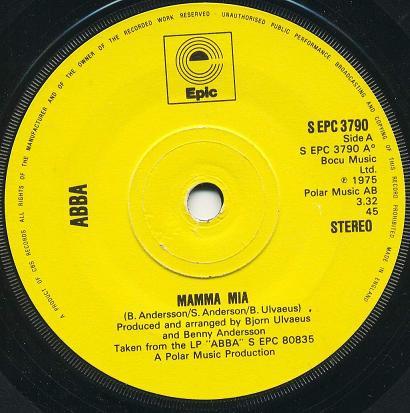 

7inch Record ABBA - Mamma Mia SEPC3790 Epic 1975 UK Pop Used