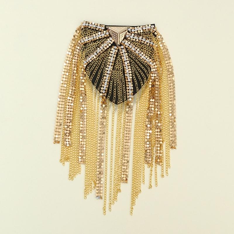 Metal Fringed Epaulettes Cloth Stickers Decoration for Women's Gift Gold /Silver Ultra-flashing Brooch Badge
