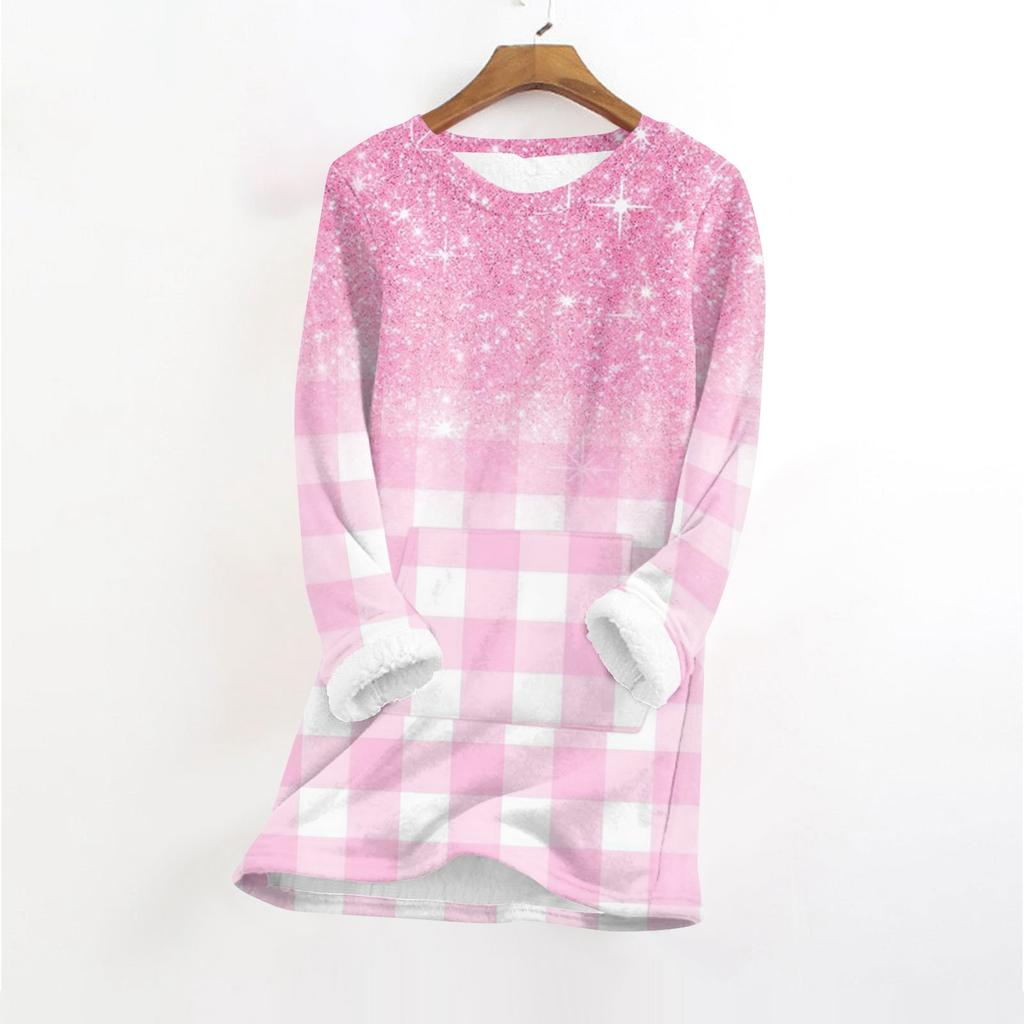 Жіночий модний друкований пуловер з круглим вирізом, довгими рукавами, плюшевий теплий топ