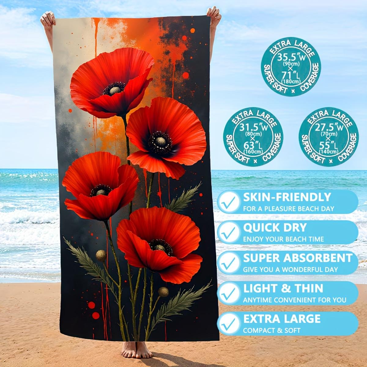 

Floral Pattern Artistic Beach Towel, Vibrant Botanical Blossom Quick-Dry Sand-Free Microfiber Bath Towels for Yoga and Swimming W40*H60(CM)