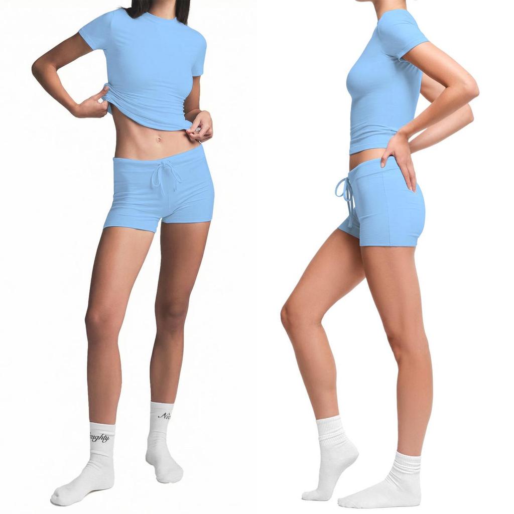 New European & American Women's Slim Fit Round Neck Short-Sleeve T-shirt Set