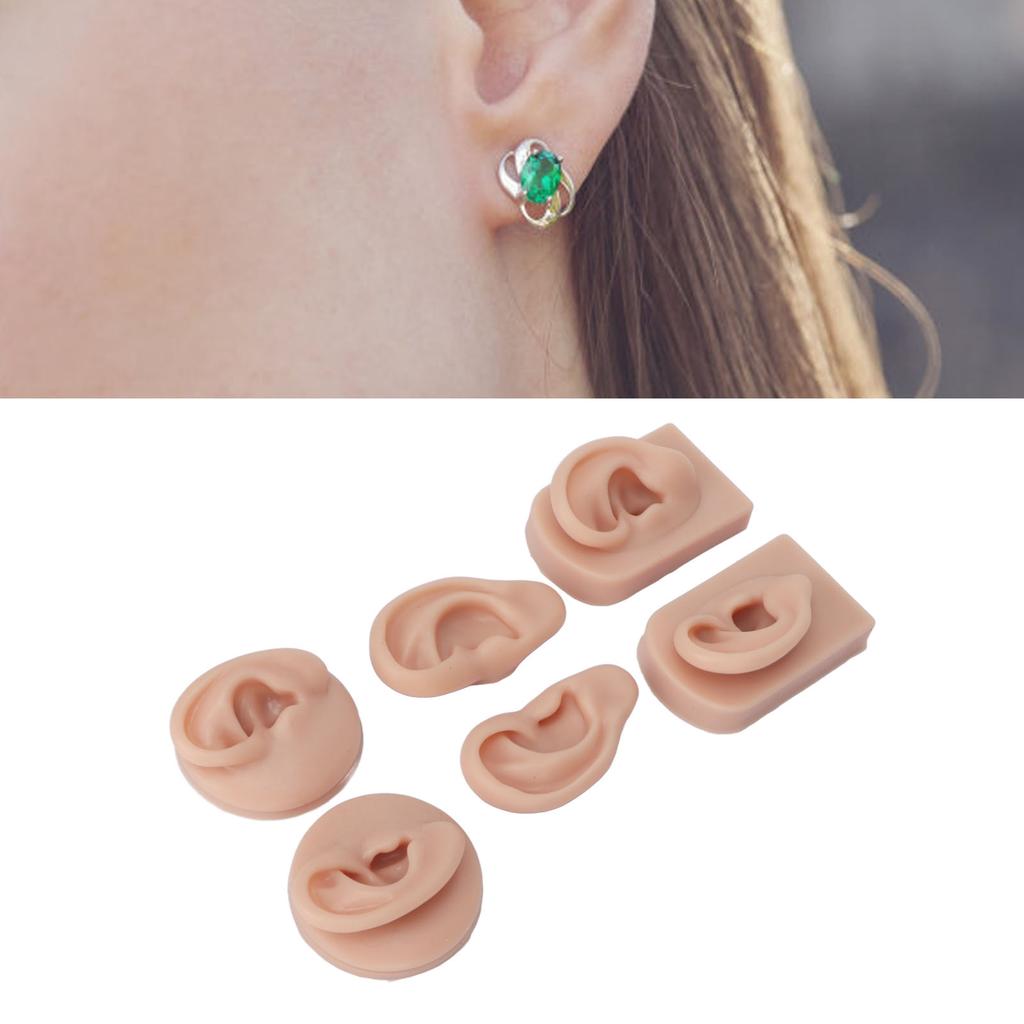 3 Pairs Silicone Ear Model Soft Flexible Simulation Human Ear Model for Piercing Practice Jewelry Display